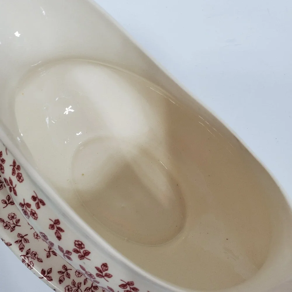 English Ironstone Tableware Provence Red Floral Gravy Boat & Underplate Set of 2